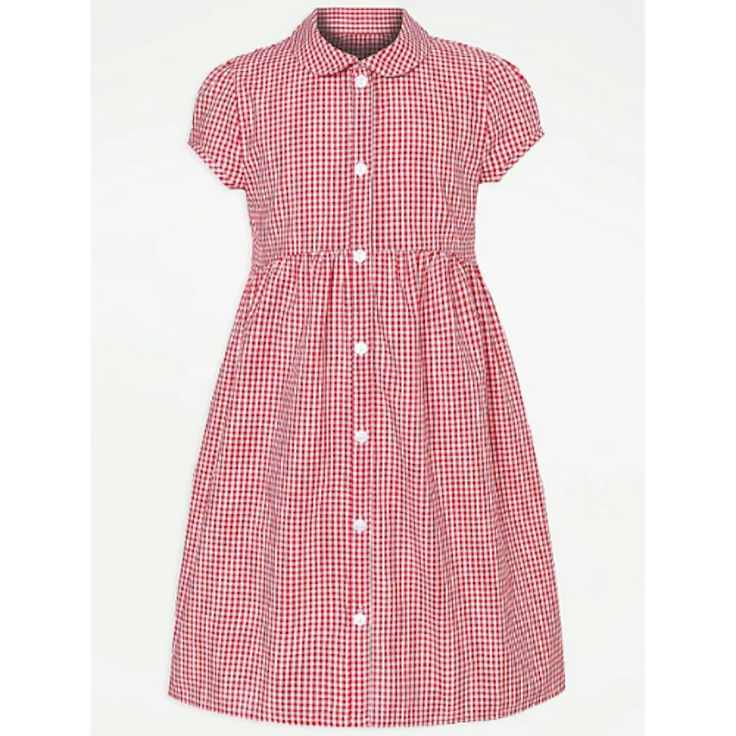 Girls Red Gingham Curved Waist Easy On School Dress