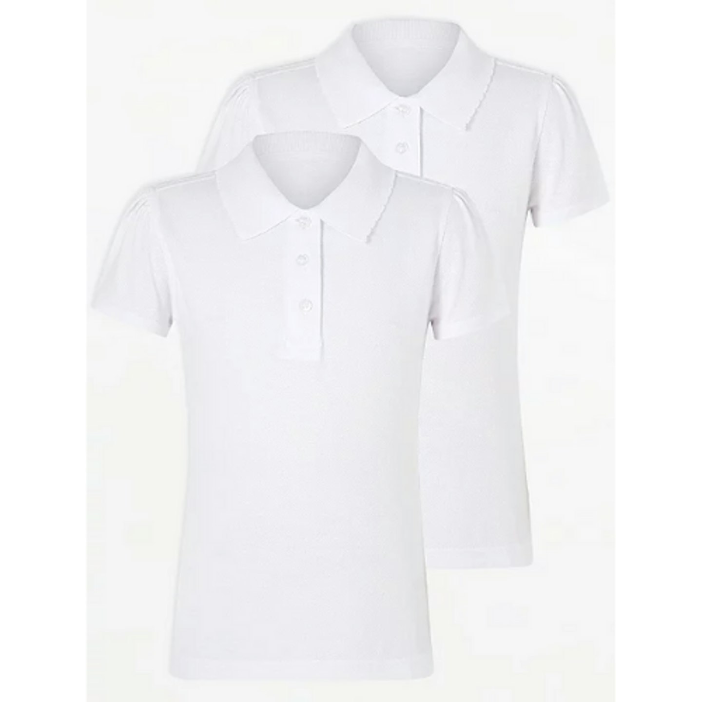 Girls White Scallop School Easy On Polo Shirt (2 Pack)