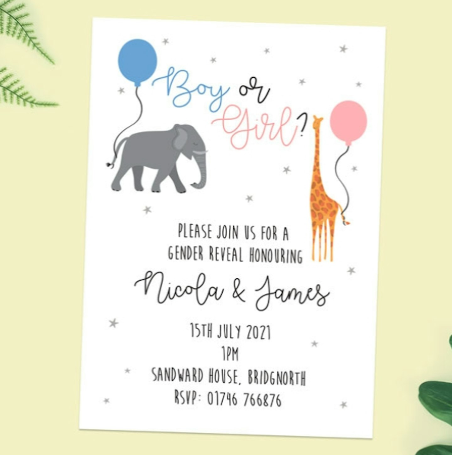 Go Wild Gender Reveal Party Invitations 