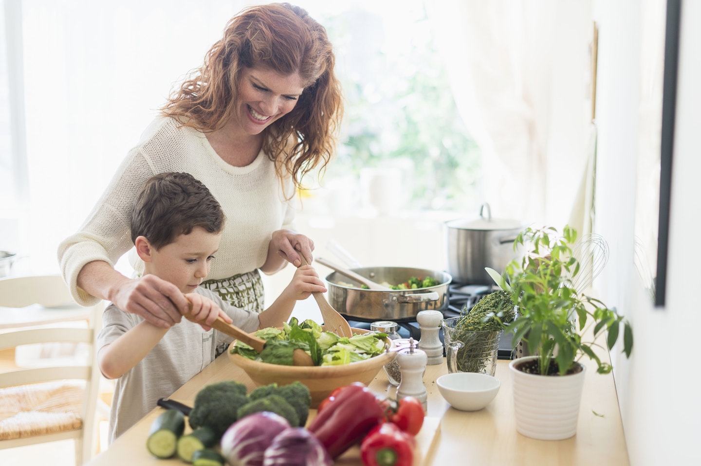 mum cooking with son