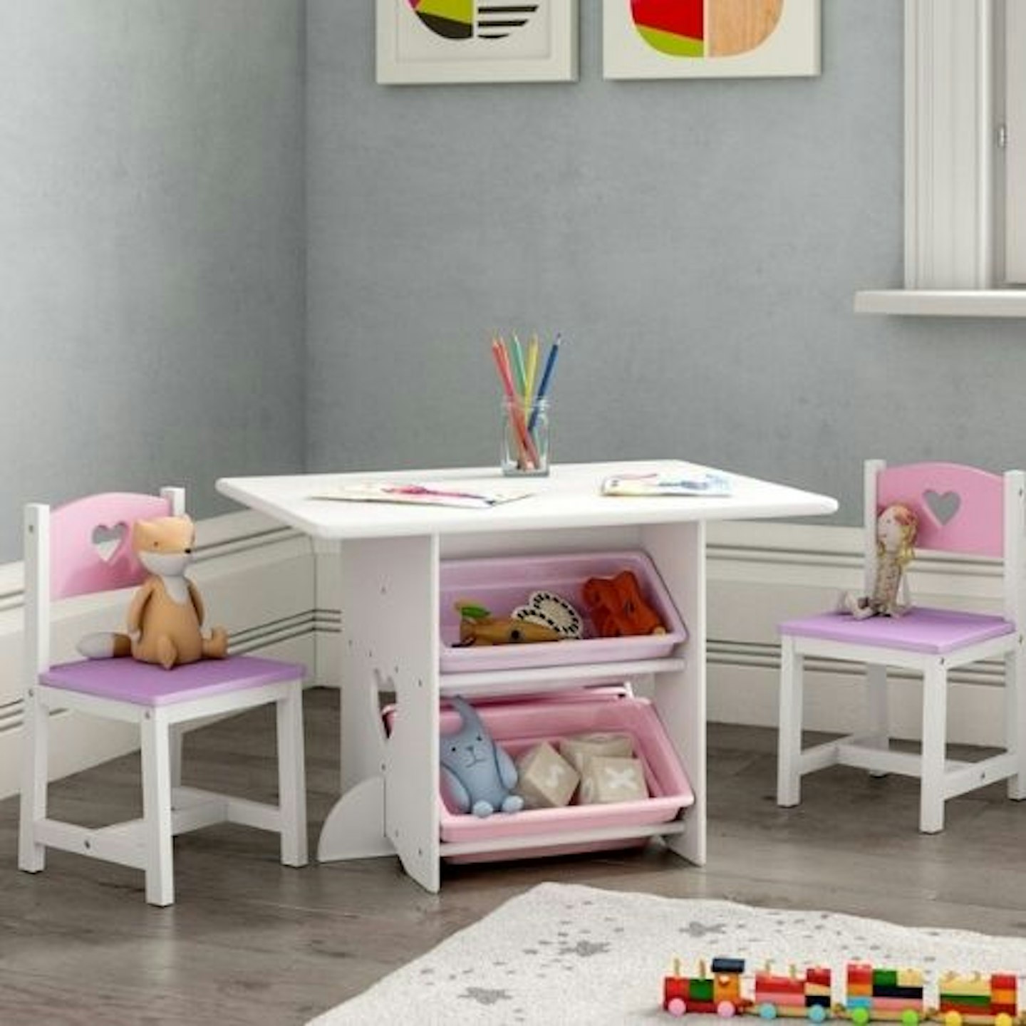 Heart Childrenu0026#039;s 3 Piece Arts and Crafts Table and Chair Set