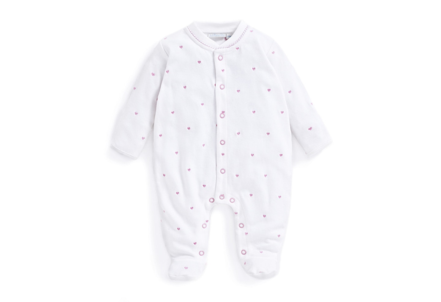 Pink heart embroidered sleepsuit