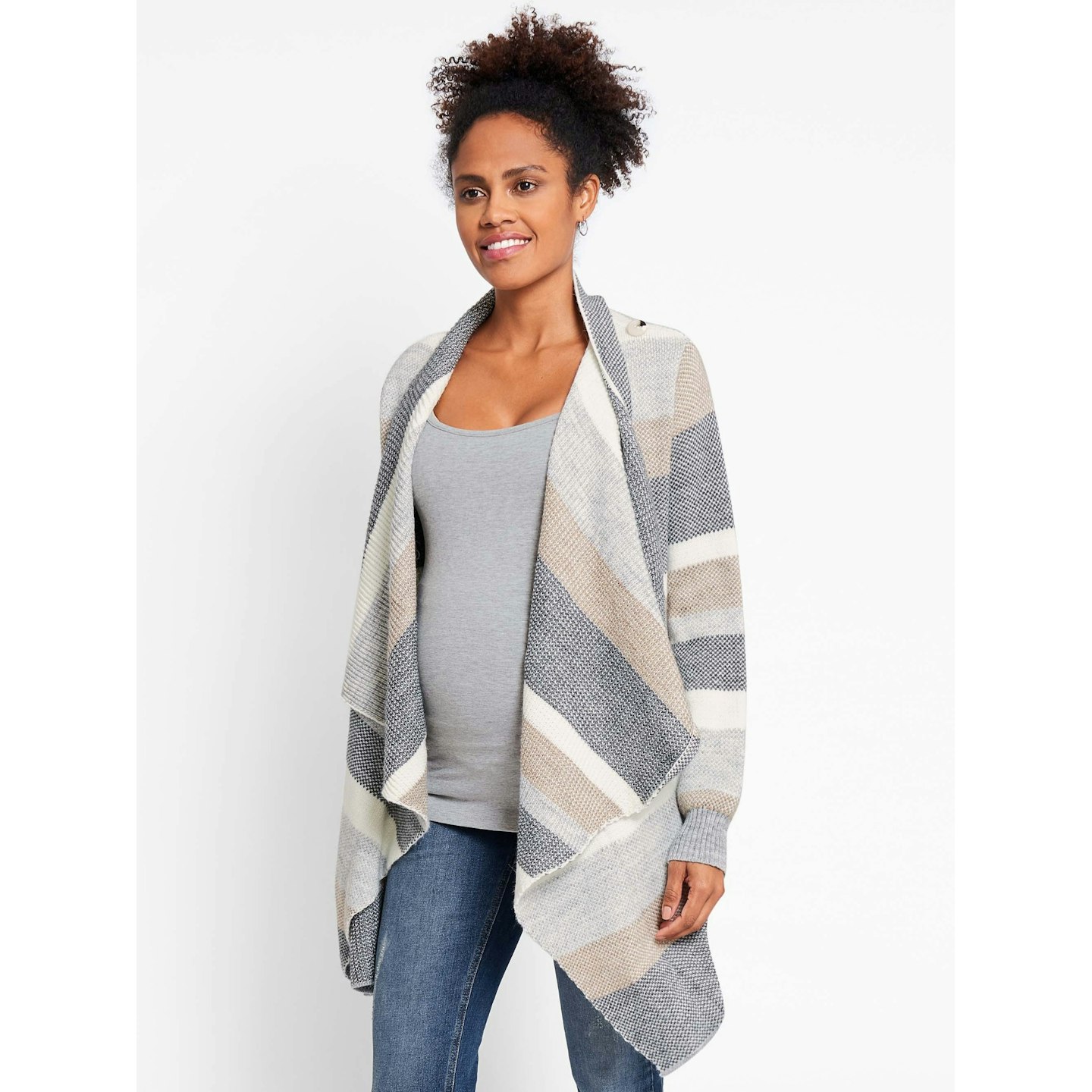 JoJo Maman Bu00e9bu00e9 grey drape cardigan