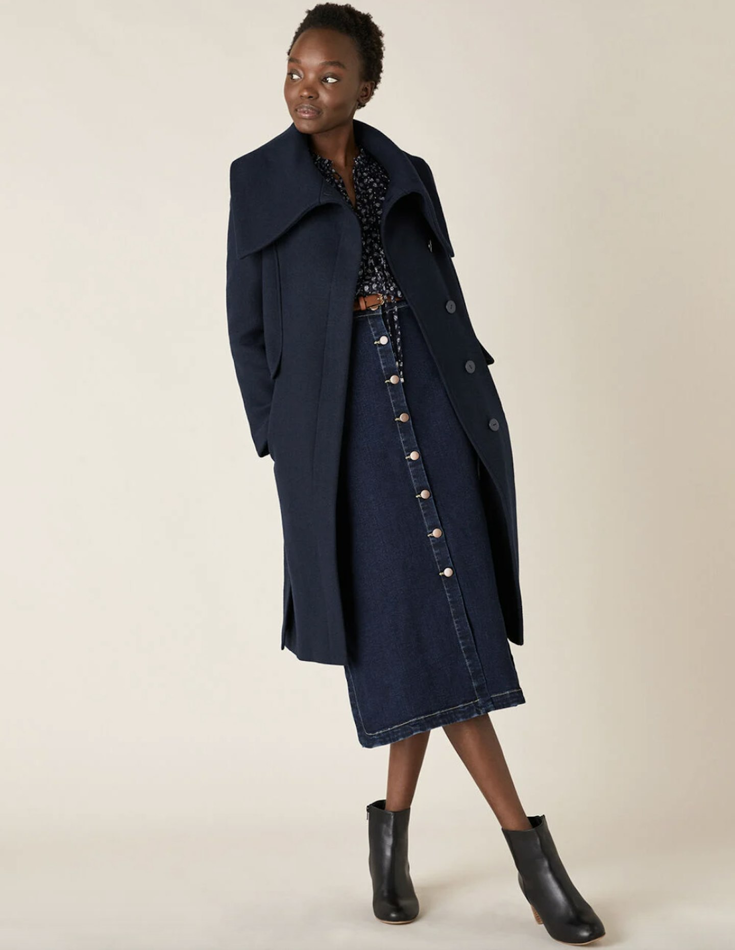 Keryn wrap collar belted coat blue