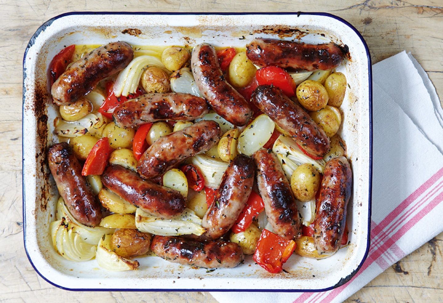 Roasted sausage and potato supper by Mary Berry