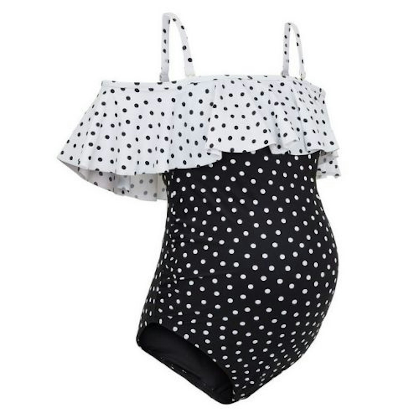 Maternity Black Spot Ruffle Trim Swimsuit