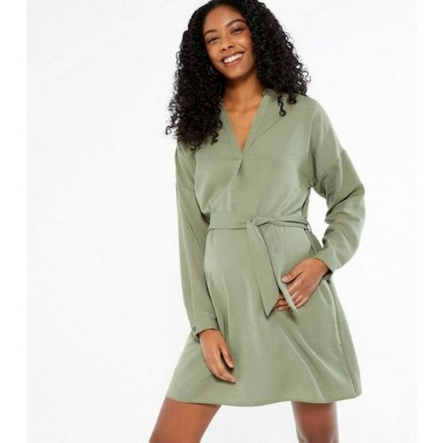 Maternity Light Green Belted Tunic Dress