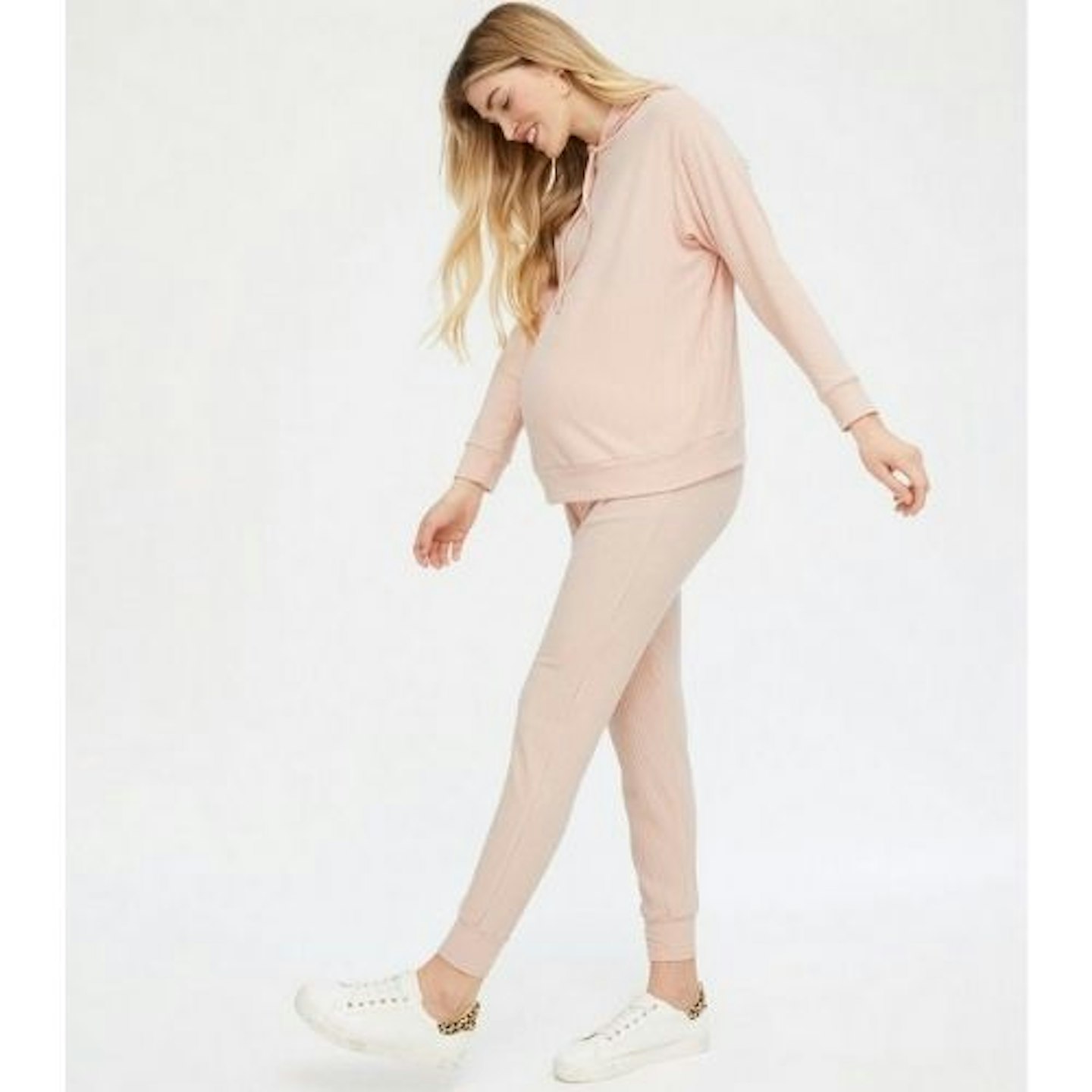 Maternity Pale Pink Ribbed Hoodie and Jogger Set