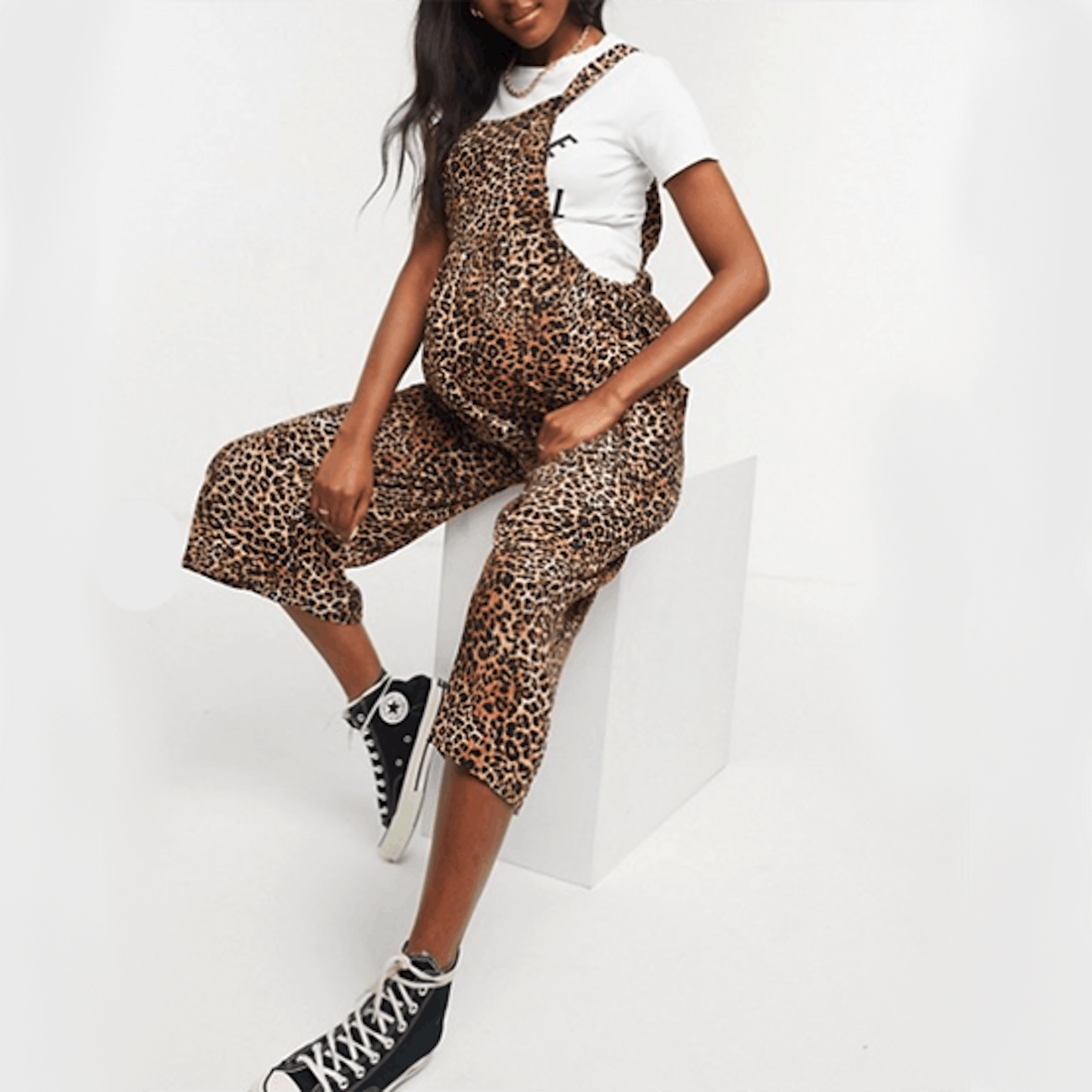 Maternity tie side dungaree in natural animal print