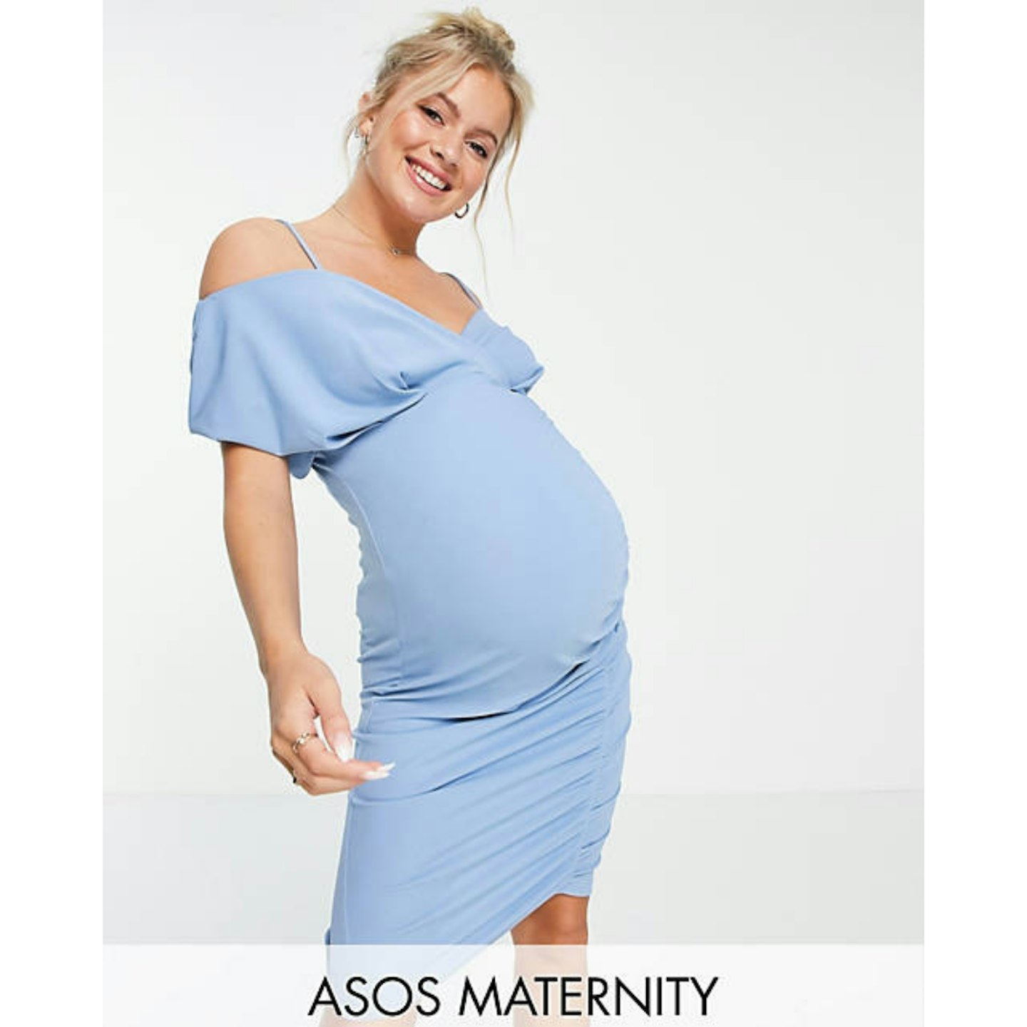  ASOS DESIGN Maternity cold shoulder ruched midi dress