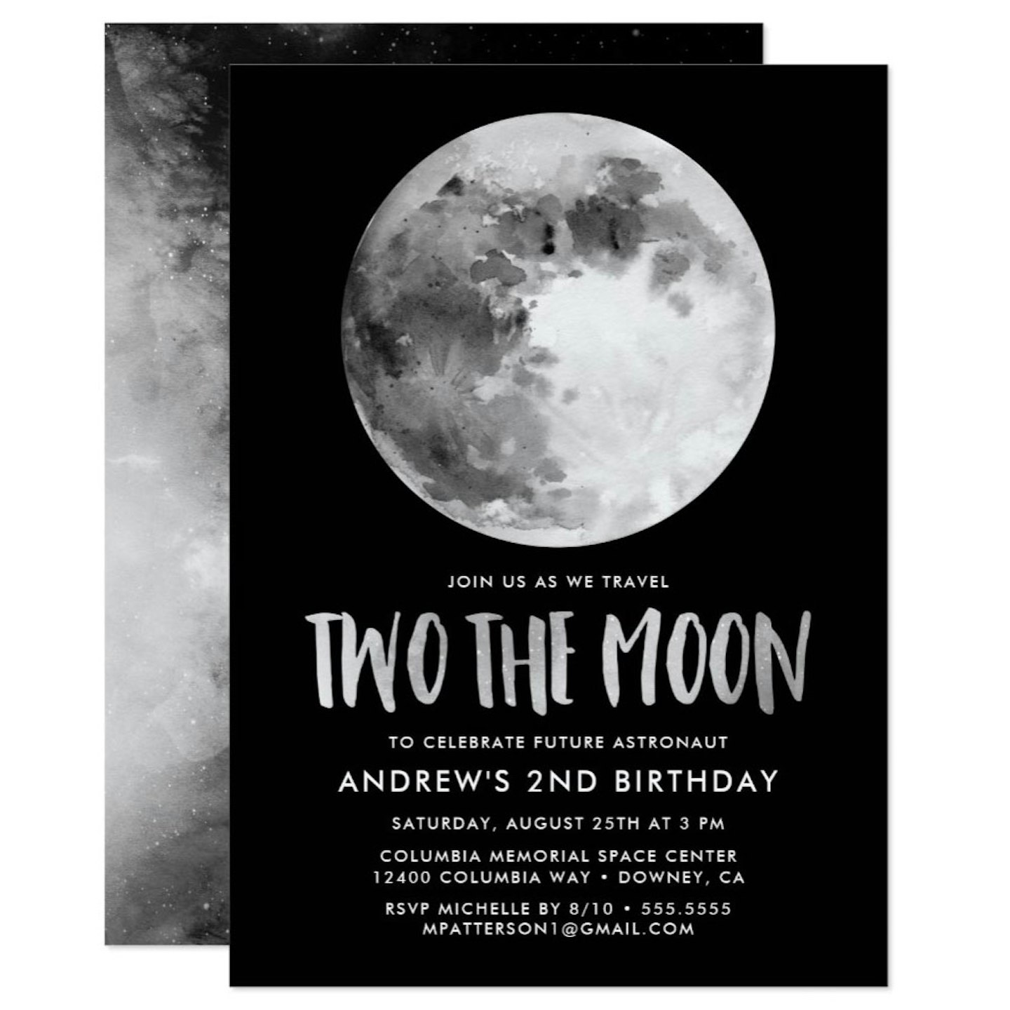 Two The Moon Second Birthday Party Invitations