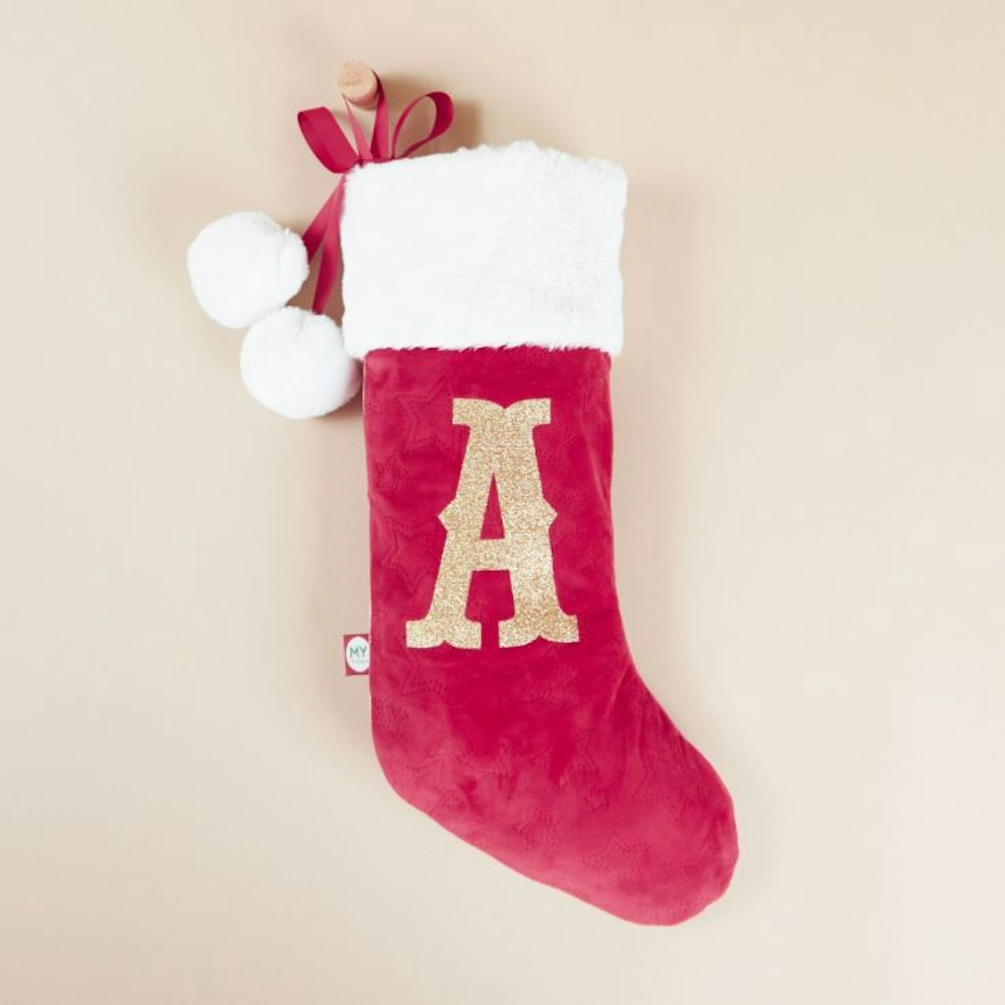 Personalised Small Red Embossed Velvet Stocking