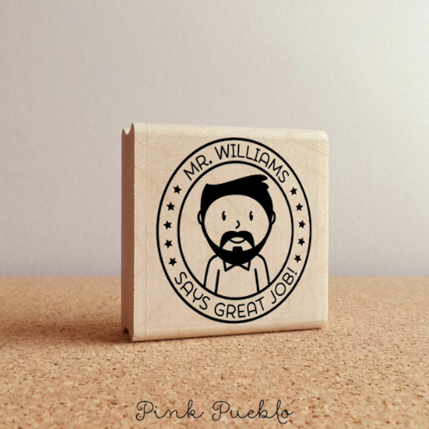 Pink Pueblo Personalized Male Teacher Rubber Stamp