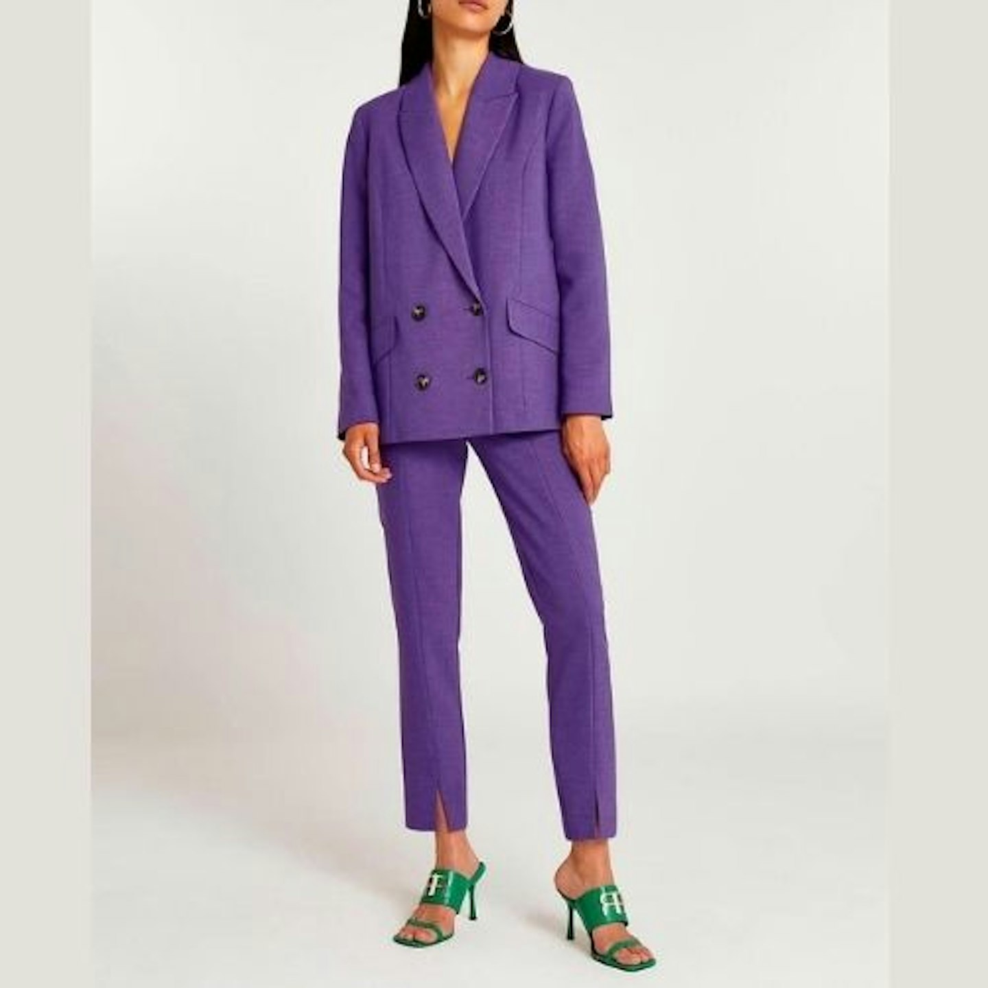 Purple oversized blazer and cigarette trousers