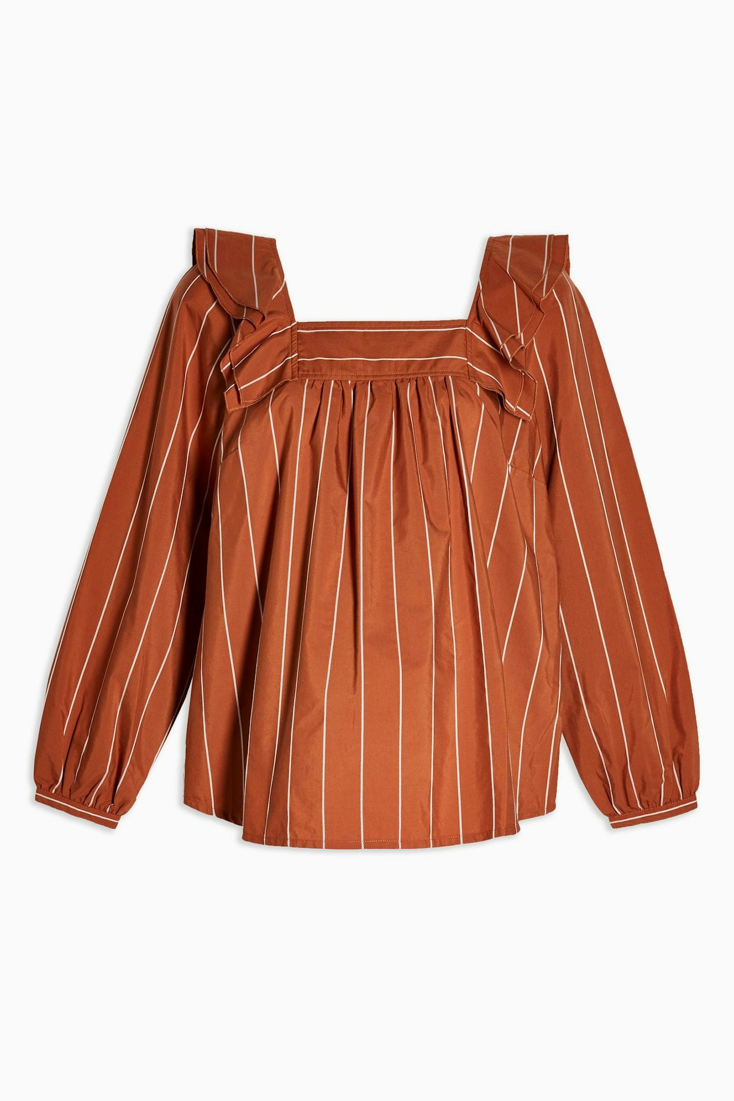Rust stripe ruffle blouse