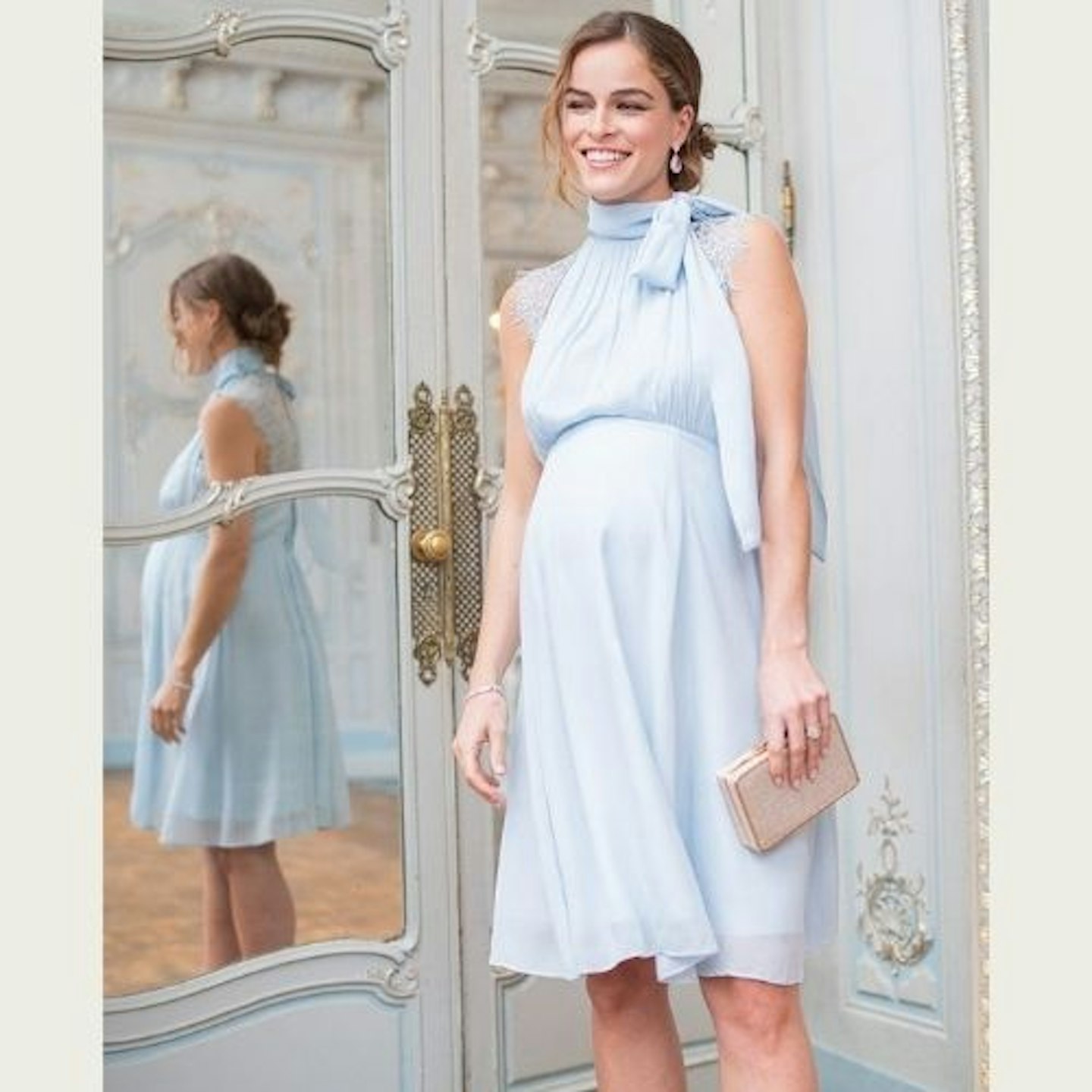 Sky Blue Maternity u0026amp; Nursing Dress with Neckline Tie