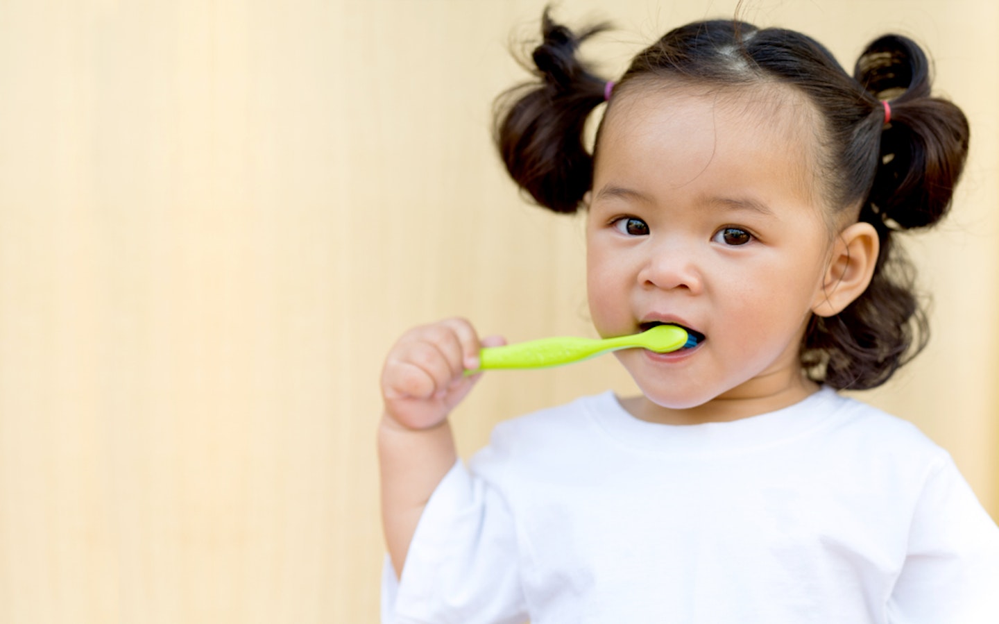 Toddler brushing her teeth