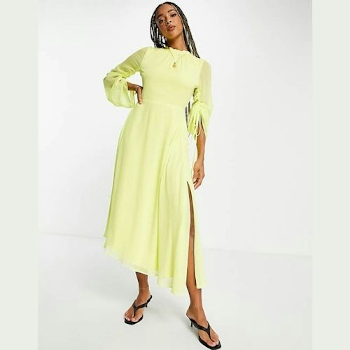 Tosphop long sleeve open back midi in yellow
