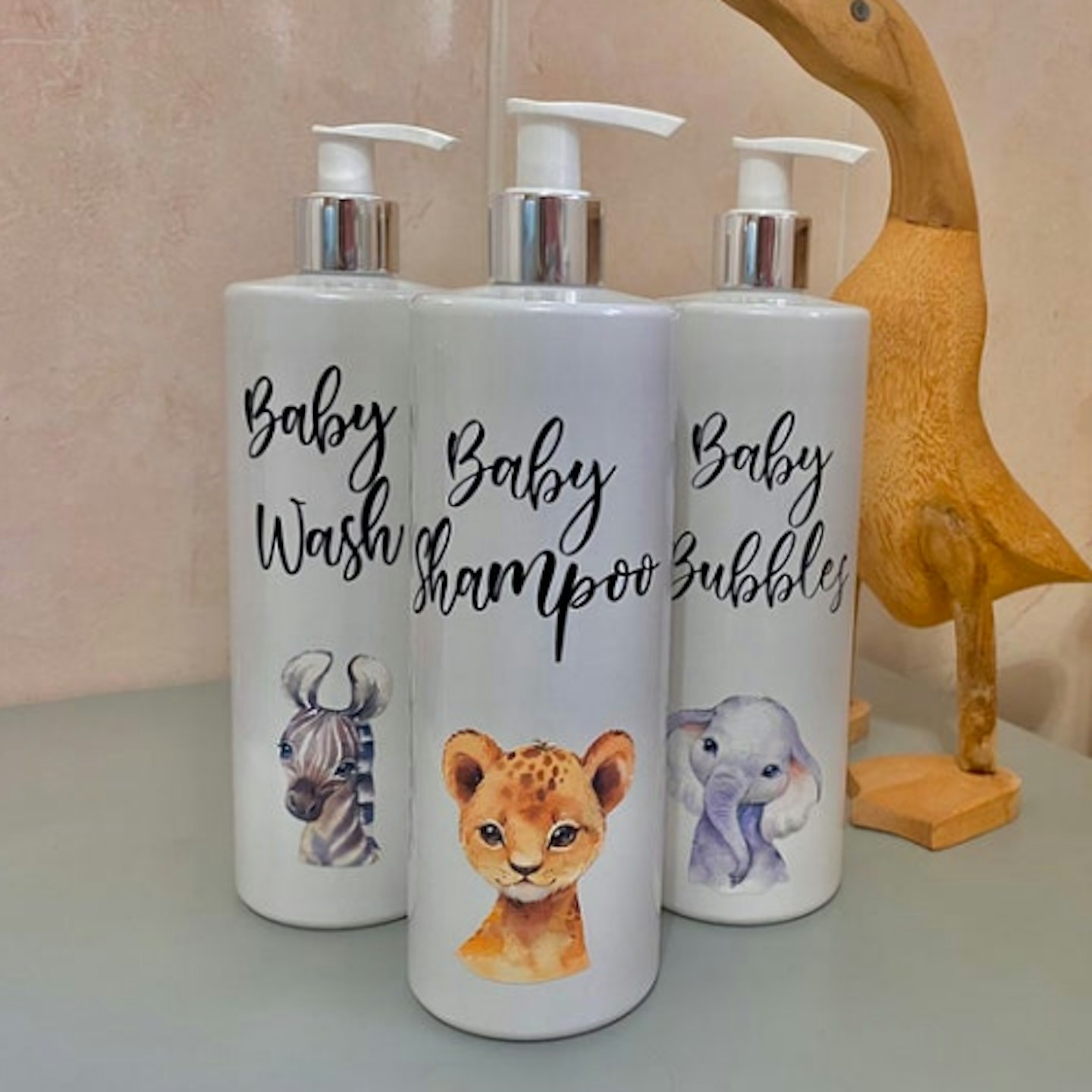 White Animal Pump Bottles