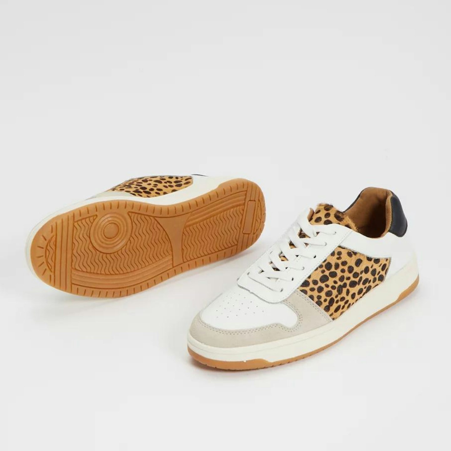 White u0026amp; Leopard Print Leather Trainers
