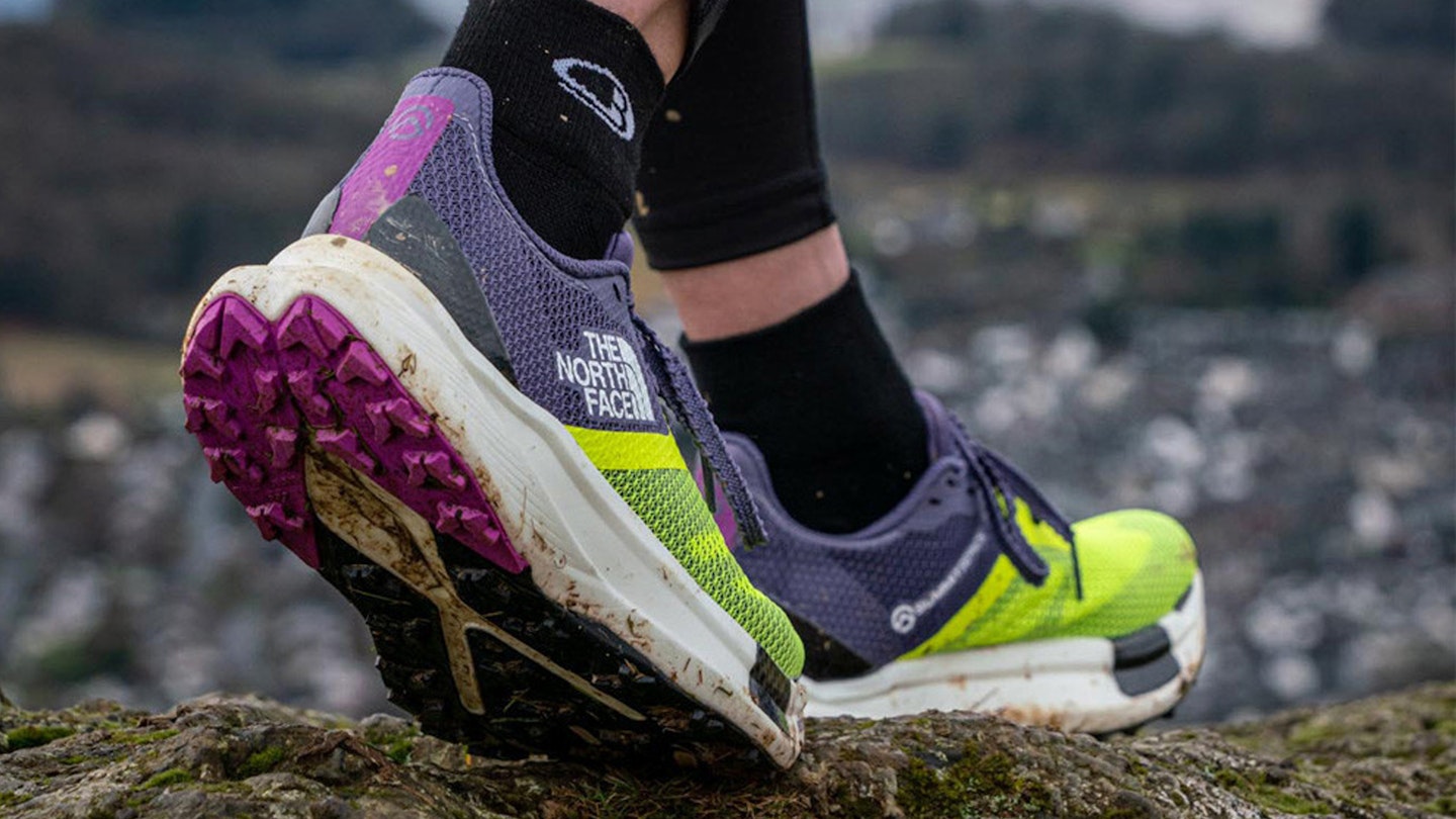 The North Face Summit Vectiv Pro muddy shoe for trail running