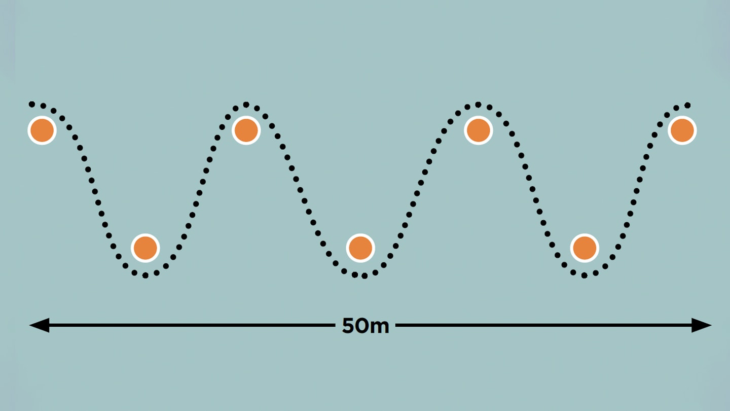 Zig-zag strides diagram for ankle strength exercise