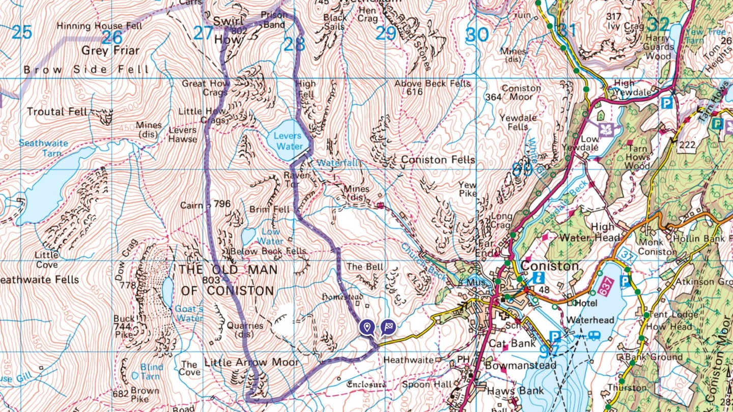 Map of Old Man of Coniston walking route