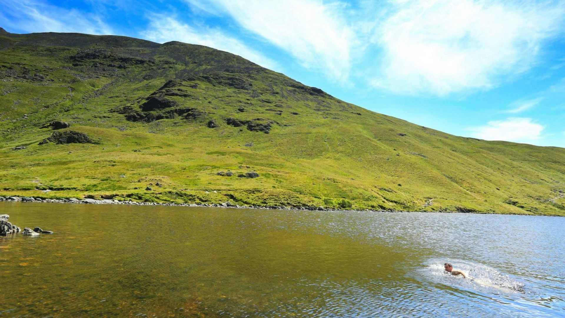 Swimming in Grisedale Tarn, Eastern Fells, Lake District
