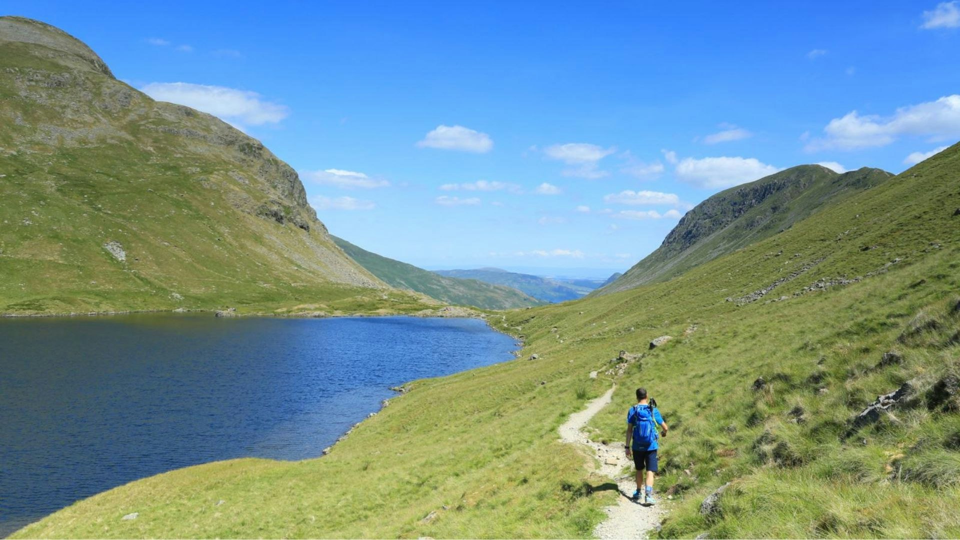 Walking beside Grisedale Tarn, Eastern Fells, Lake District