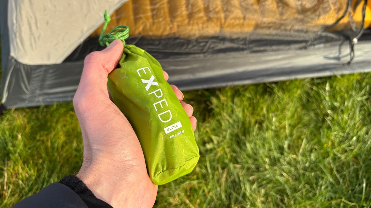 Exped Ultra Pillow M packed into its stuff sack