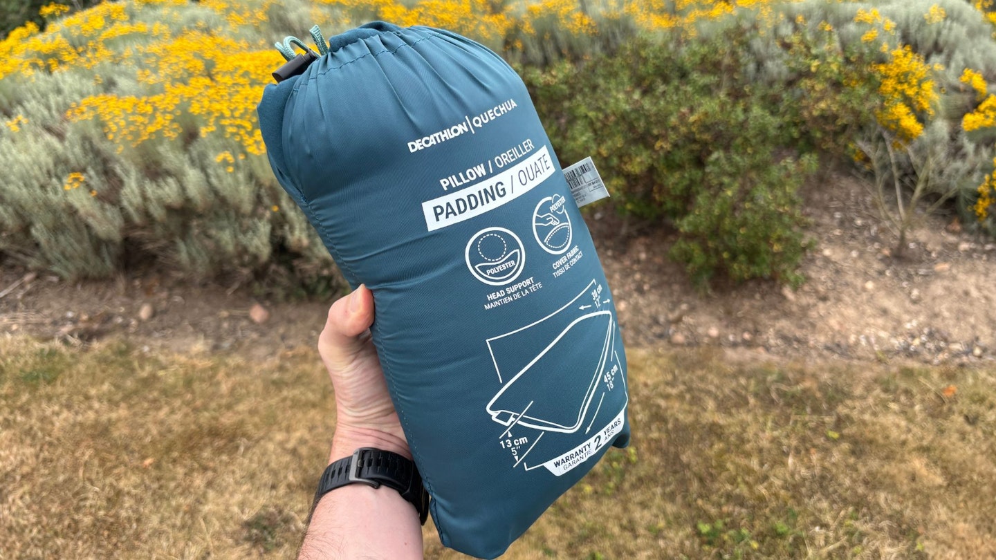Quechua Camping Pillow Comfort Blue pillow packed down