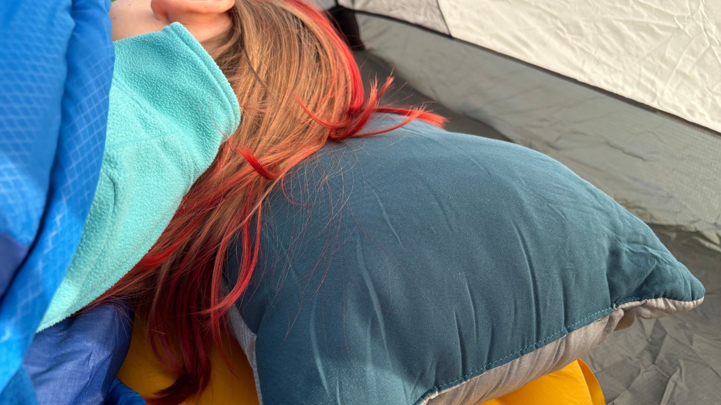 Quechua Camping Pillow Comfort Blue pillow on a sleeping mat