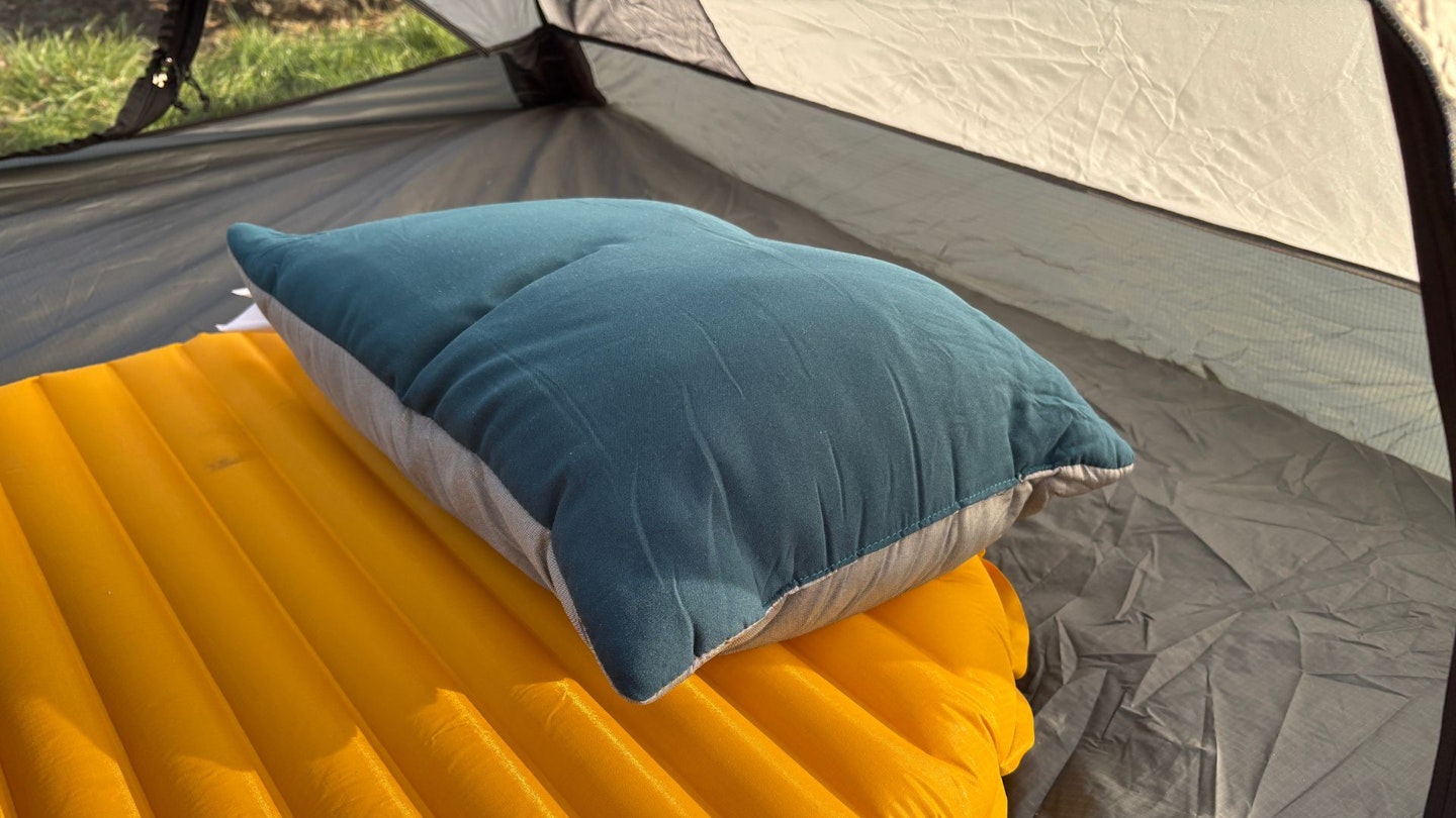 Quechua Camping Pillow Comfort Blue pillow on a sleeping mat