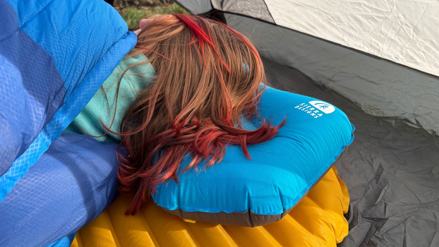 An image of the Sierra Designs Gunnison Pillow in a tent