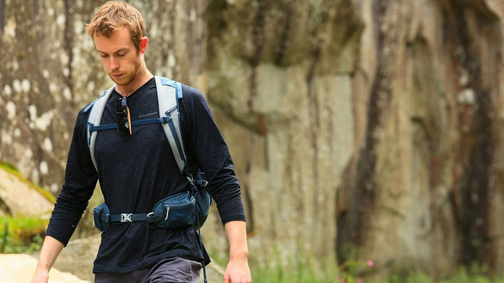 Hiker wearing a merino base layer