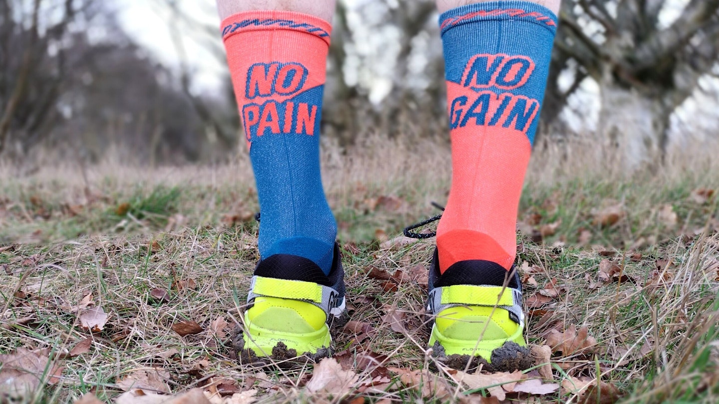 Trail runner wearing Dynafit trail running socks