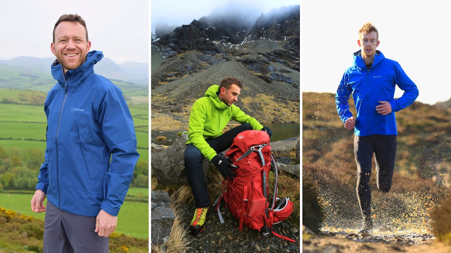 Photos of hikers wearing lightweight waterproof jackets