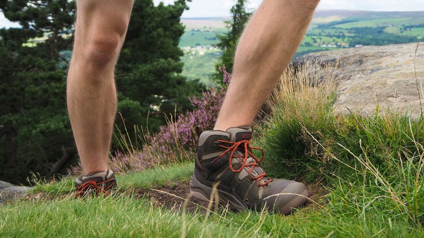 Walking uphill wearing hiking boots