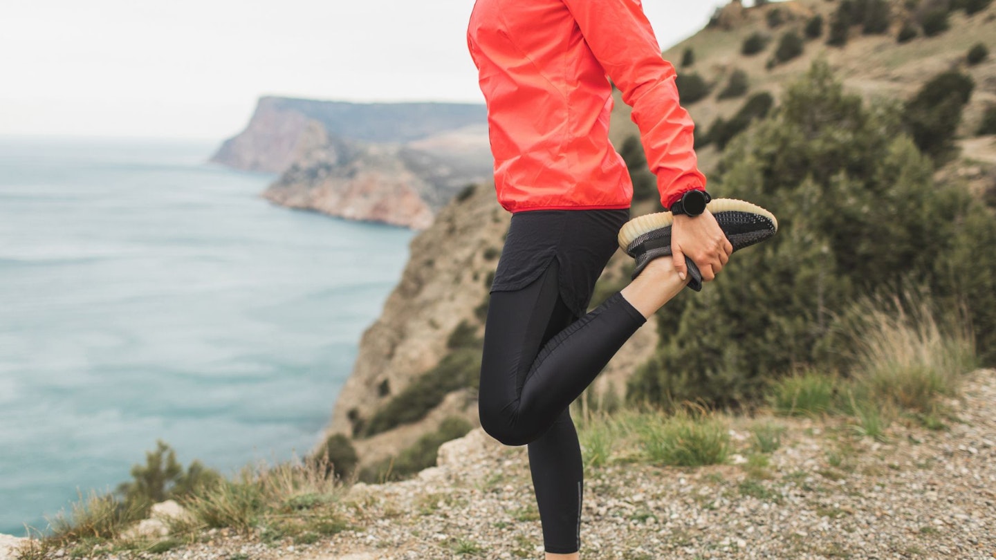 Trail runner wearing compression leggings