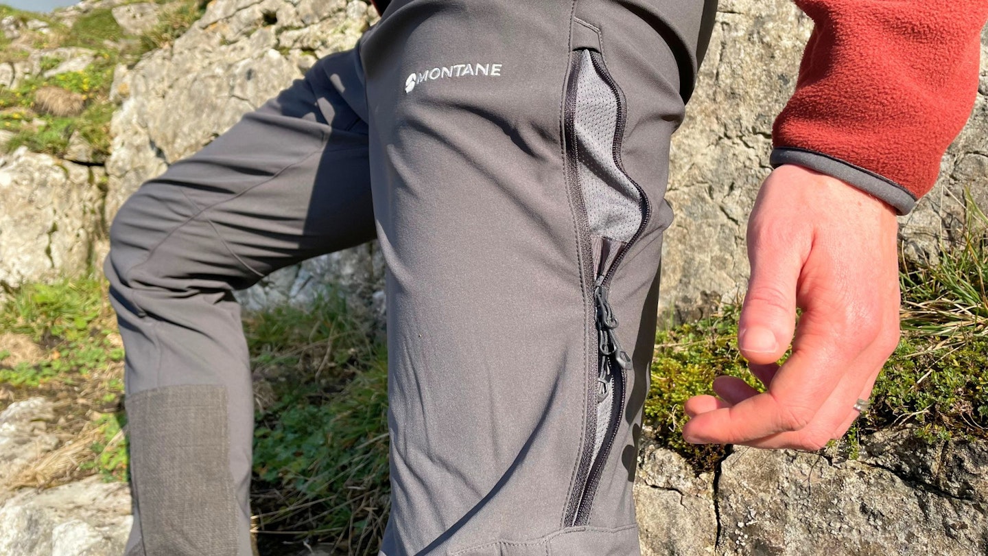 Zipped thigh vent on winter walking trousers