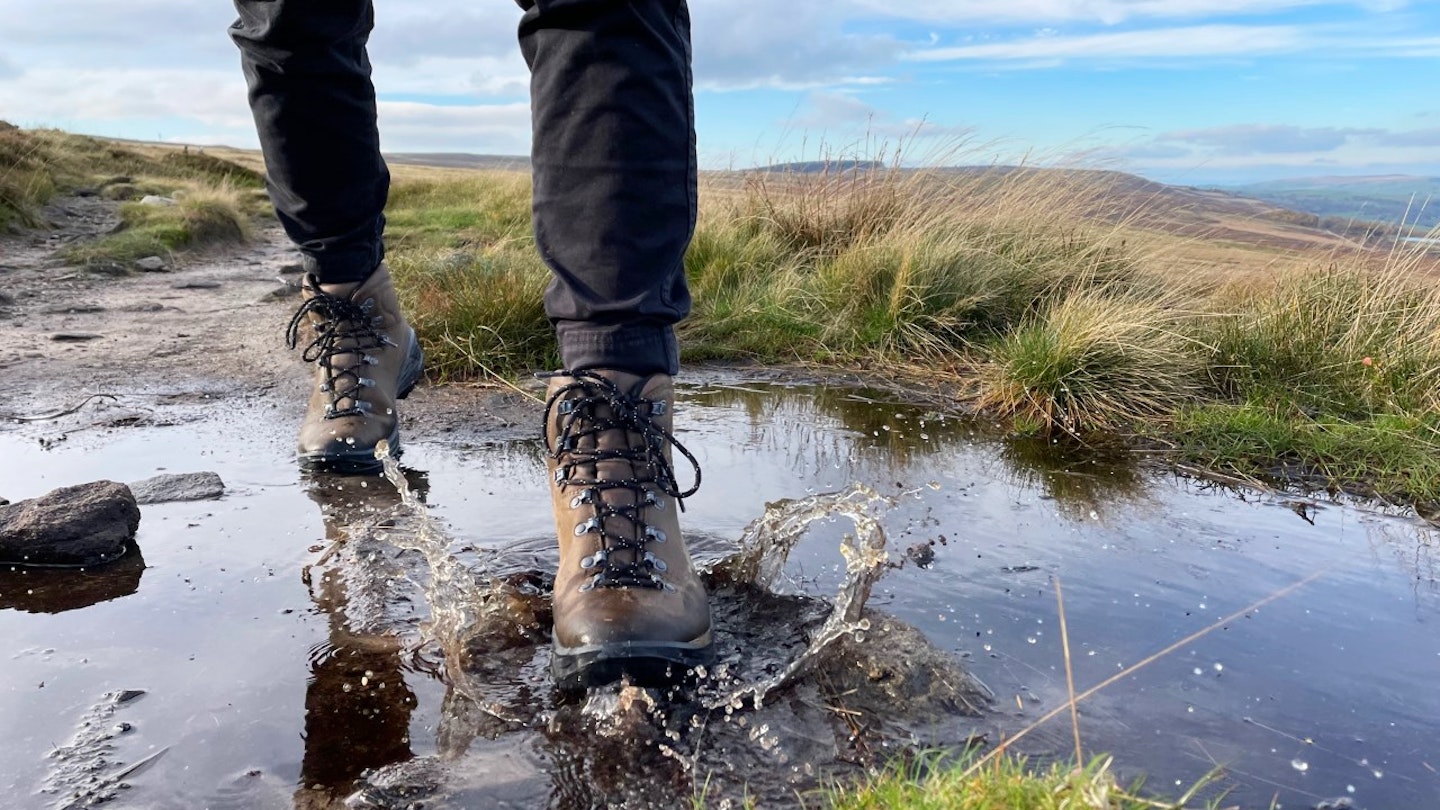 Walking through a puddle wearing AKU Tribute II GTX