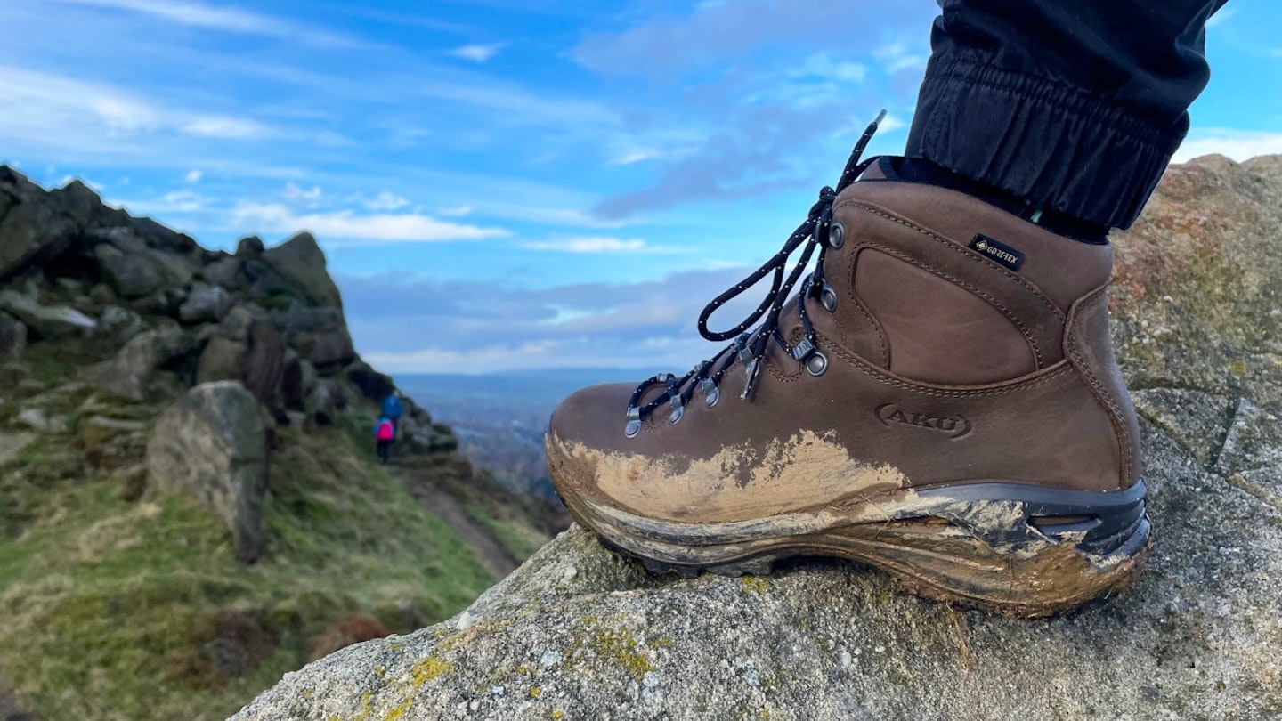 AKU Tribute II GTX on a cliff edge