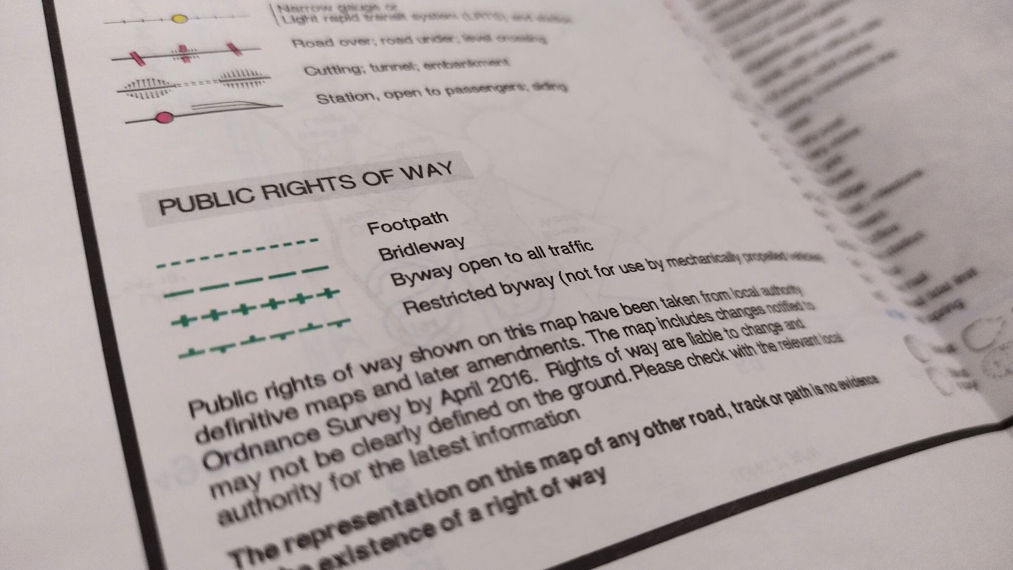 Public Rights of Way legend in an OS Map