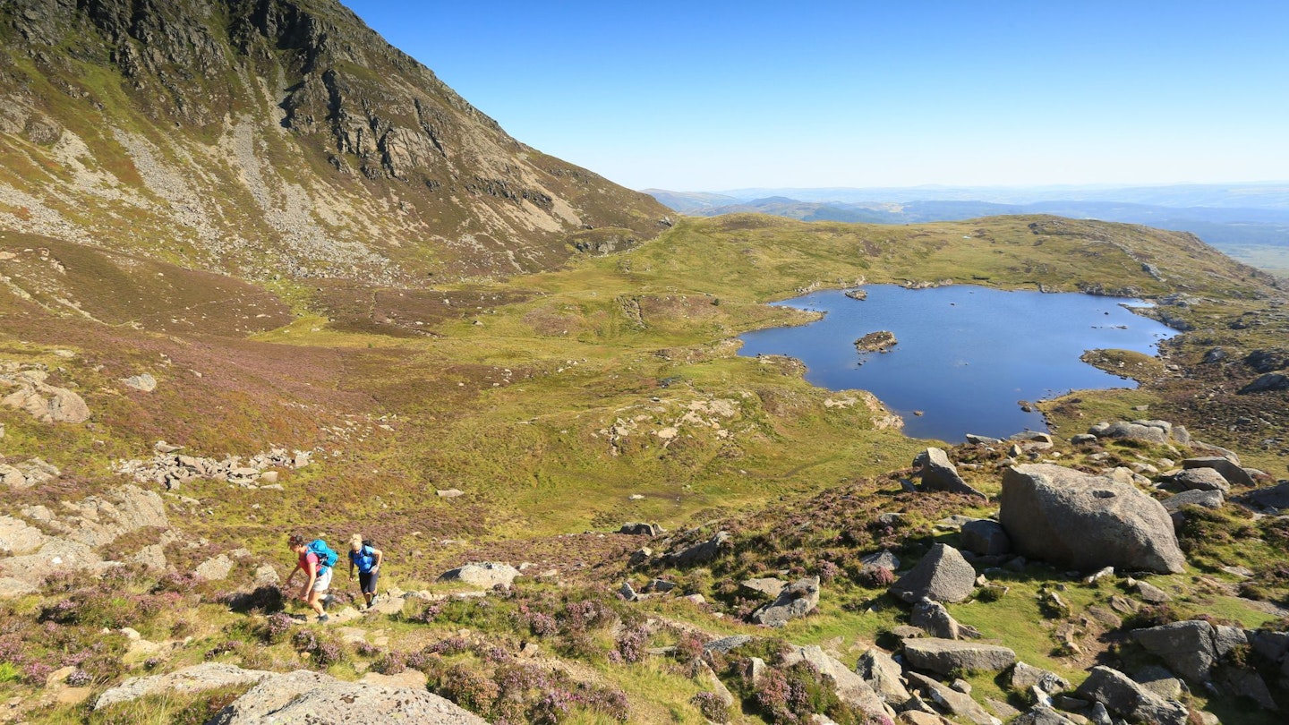 Walking above Llyn y Foel Moel Siabod Snowdonia