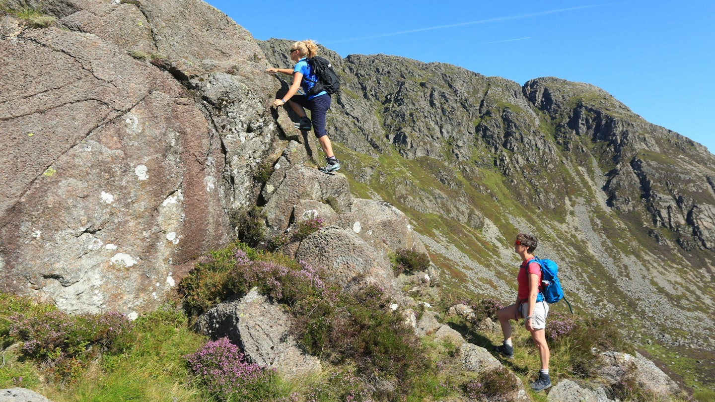 Scrambling high on the Daear Ddu ridge Moel Siabod Snowdonia