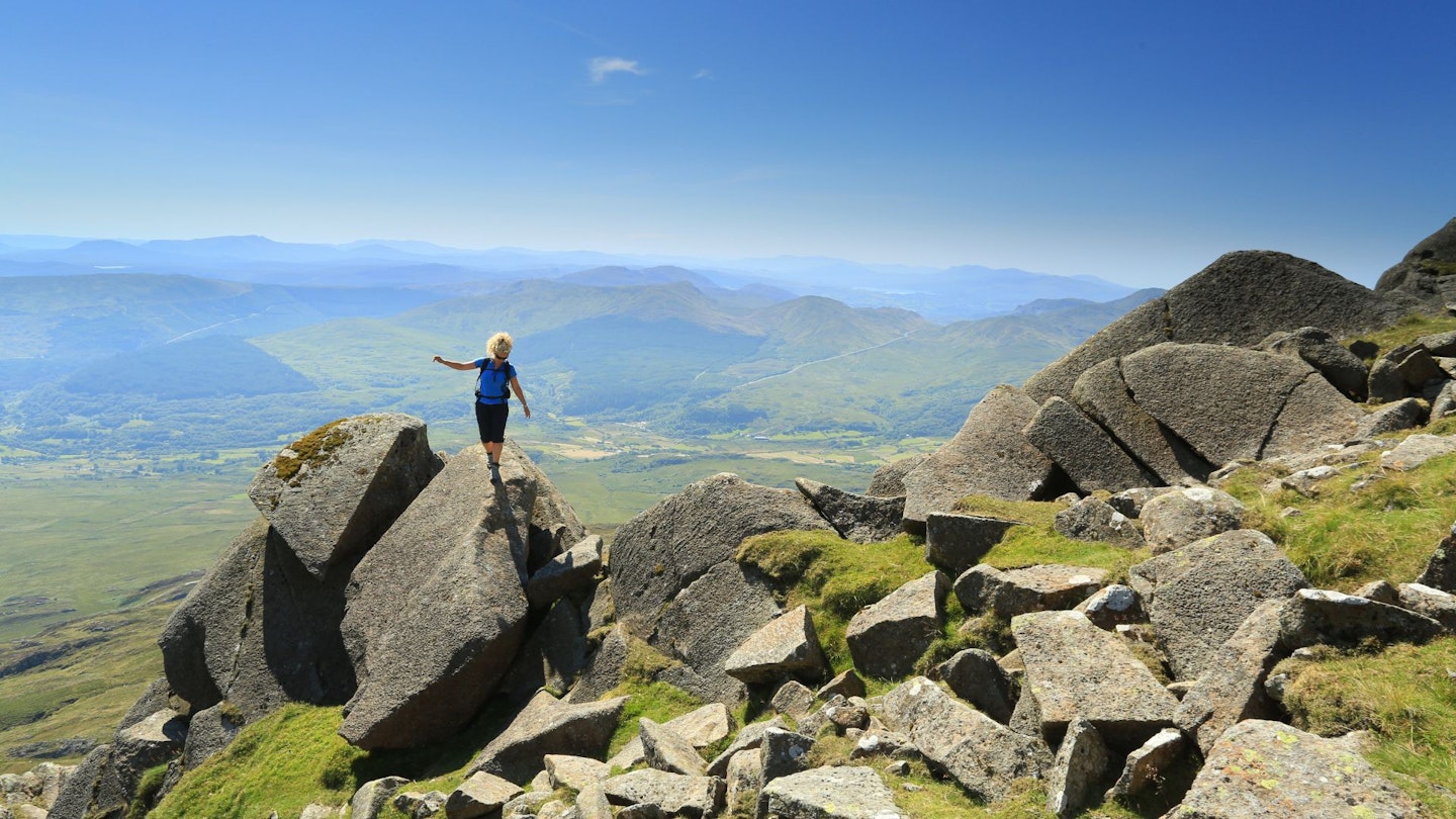 View south while Scambling near the top of the Daear Ddu ridge Moel Siabod Summer Snowdonia North Wales