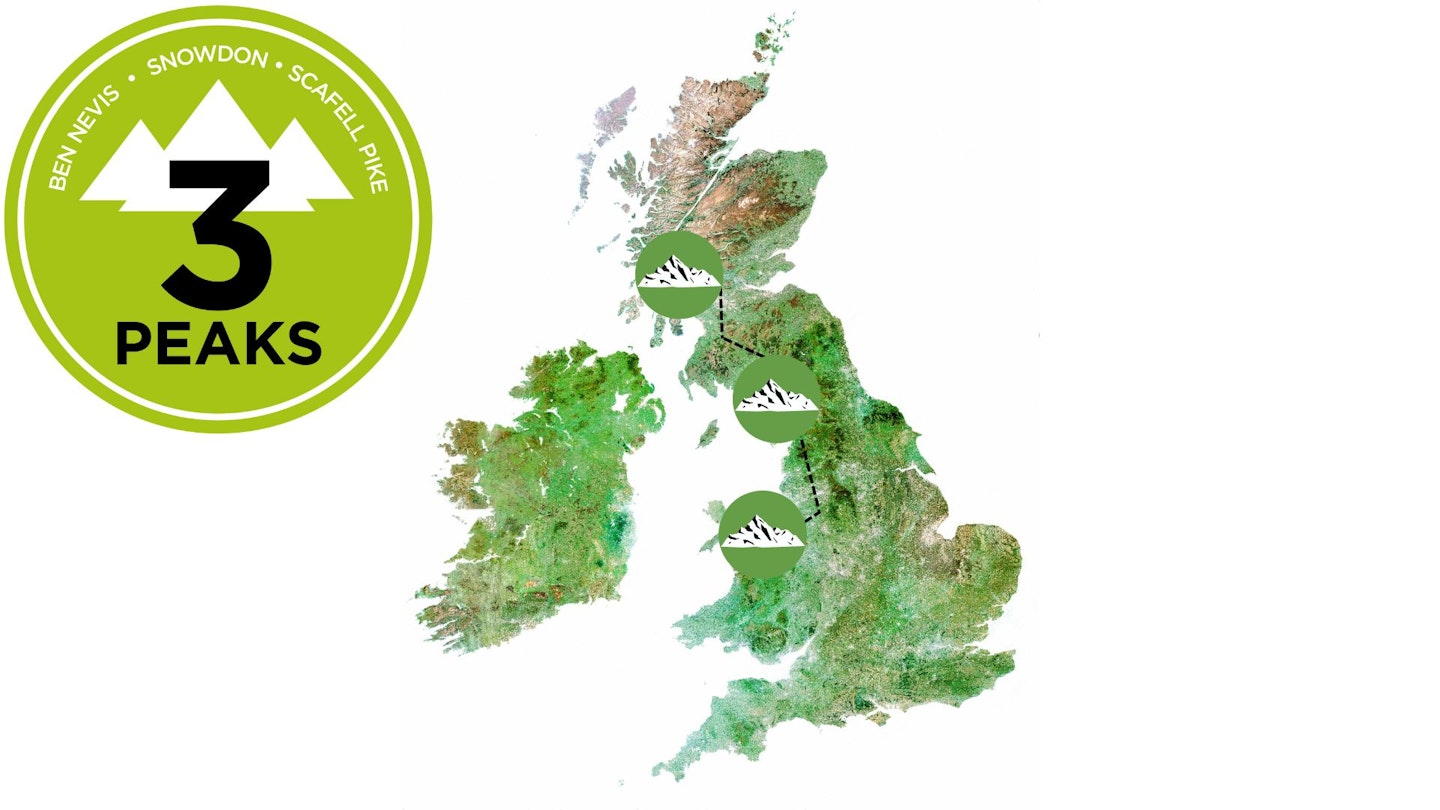 Map of UK with 3 Peaks