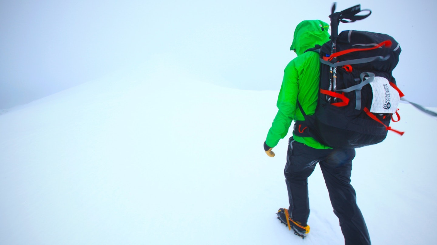 Heading for Stob Binnein Summit in a whiteout