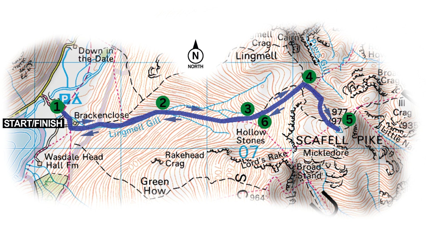 Scafell Pike Hollow Stones route map
