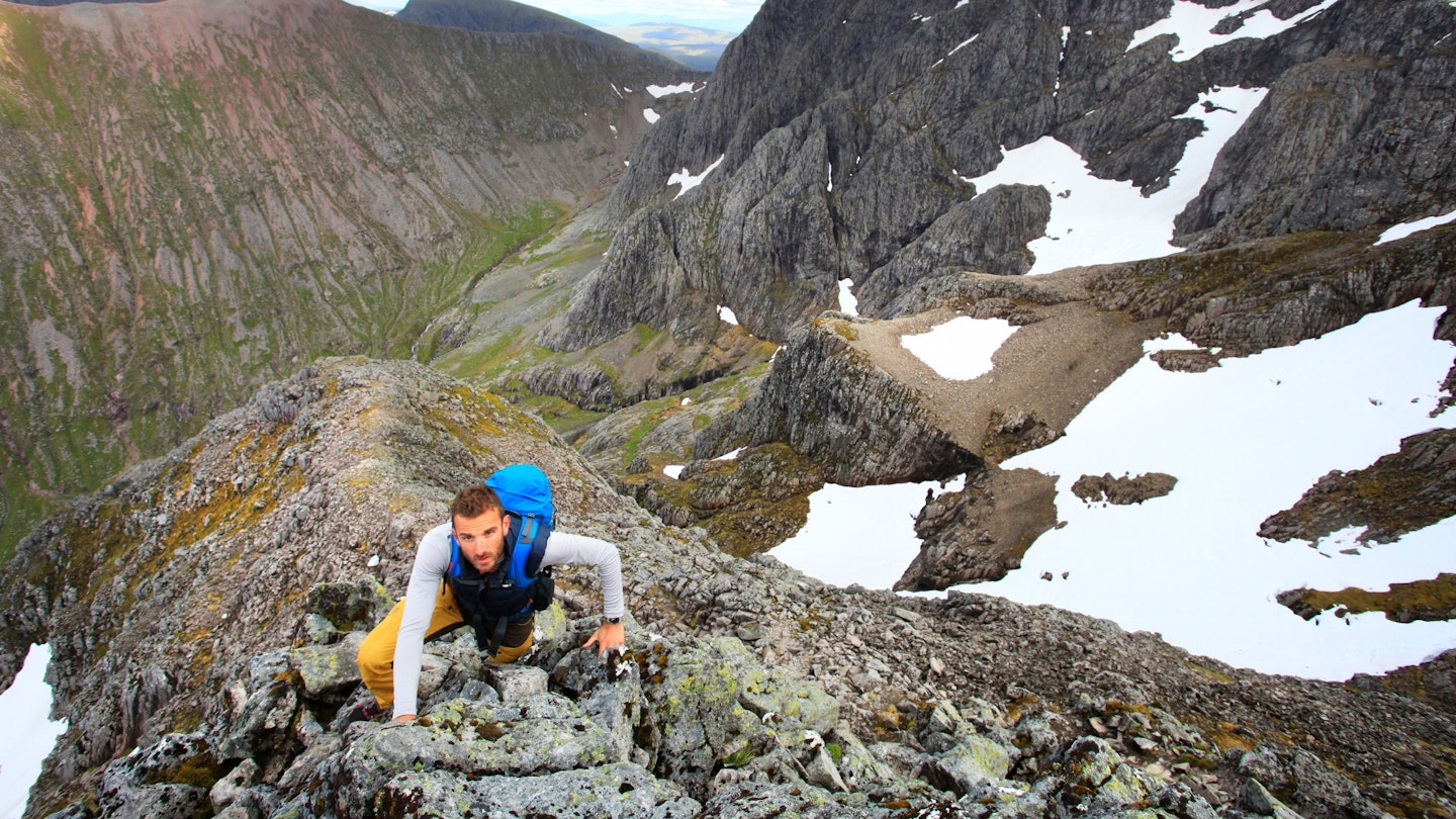 Scrambling near the top of Ledge Route Ben Nevis